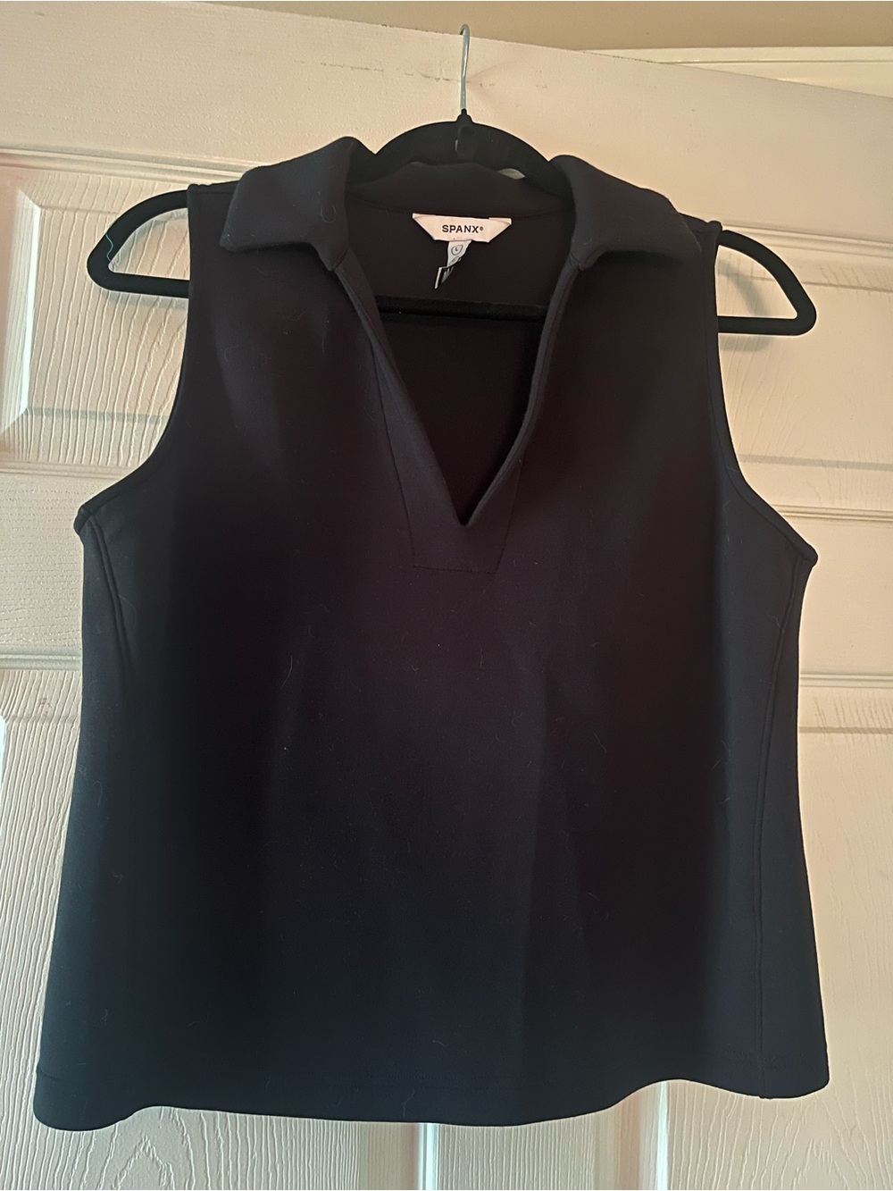 SPANX Black Sleeveless Polo V-Neck Tank